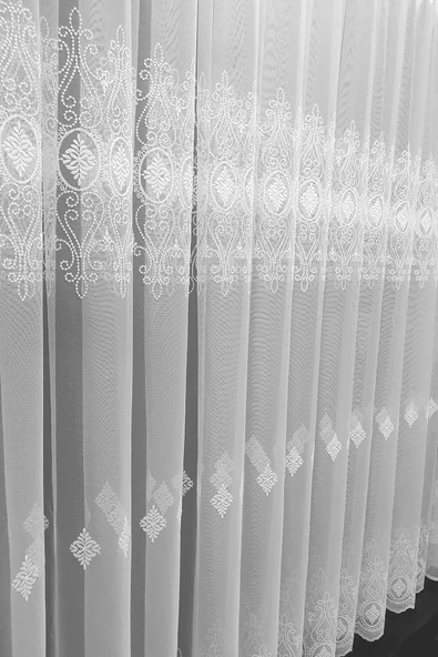 Brillant Damask Mentol Salon Tül Perde Model Tasarım Çeşit Renk Tül 3 Katpileli - Resim 4