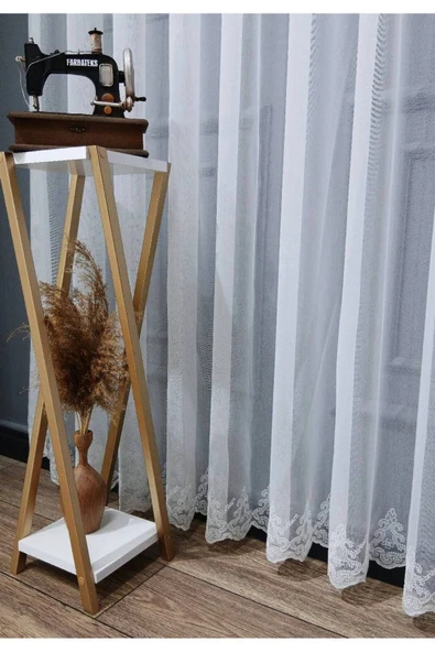 Lviv Etek Nakışlı Keten Modern Sade 2Kat Pileli Tül Perde - 5