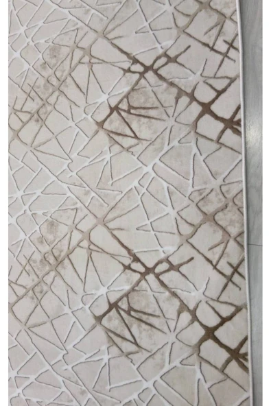 Geometrik Desenli Kahve Beyaz Keseme Dot Taban Yolluk - 2