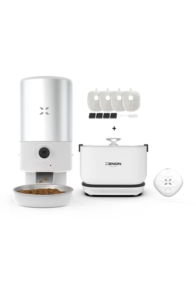 Xenon Smart Akıllı Çelik Mama Kabı Otomatik Su Pınarı 4 Adet Yedek Filtre Ve Airtag 4'lü Pet Ürünleri Seti Beyaz