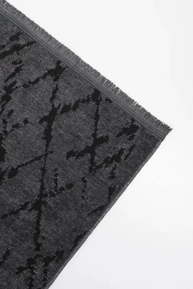 Şönil Dokuma Antrasit Renkli Kaymaz Taban Makinada Yıkanabilir Halı Kilim - 5