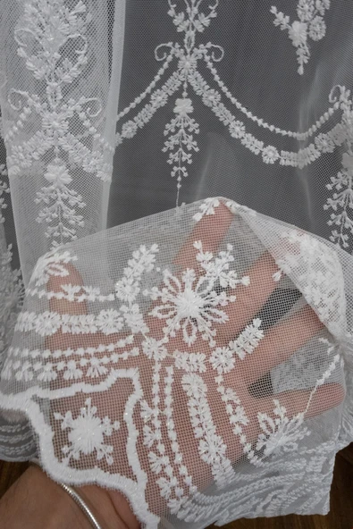 Grek Serpme Nakışlı Tasarım Zarif Moda Desen 1/3kat Pileli Tül Perde - Resim 2