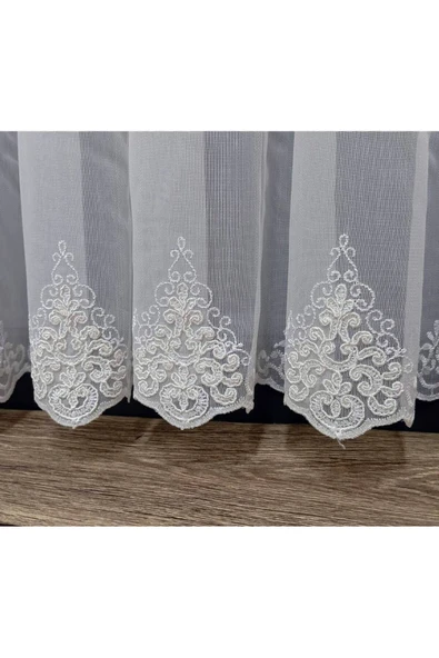 Nakışlı Kort Damask Salon Model Tarz Tasarım Opitima Exculusive 1e3Kat Pileli Tül Perde - 5