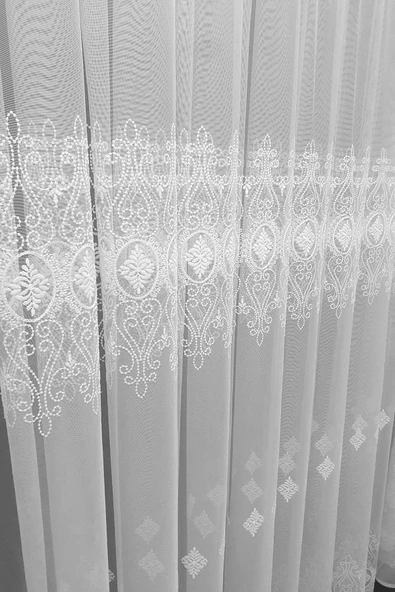 Brillant Damask Mentol Salon Tül Perde Model Tasarım Çeşit Renk Tül 3 Katpileli - Resim 2