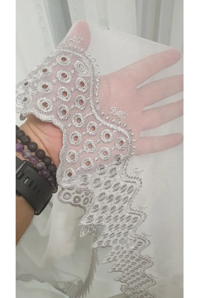 Farbateks Dikim Gümüş Silver Gri Renk Oron Işlemeli Ütü Istemez Özel Seri 3kat Pile Tül Perde - Resim 2