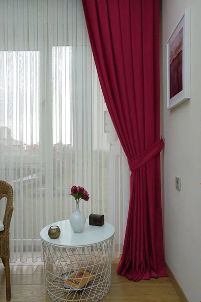 Fon Kumaş Perde Fuşya Renk Kadifemsi Yumuşak Soft Kanat Yan Perde 1e 3 Dökümlü Sade Şık Tasarım