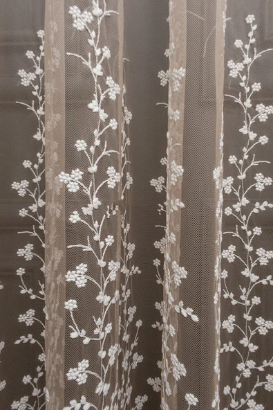 Bej Vizon Açık Kahve Renk Sağ Sol Kanat Fon ve İç Tül Takım Kombin Papatyalı Degrade Tül Perde - 4