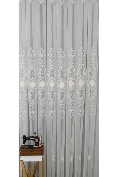 Ottoman Beyaz Ekru Kort Nakılşlı Salon 3kat Pileli Tül Perde ürün görseli