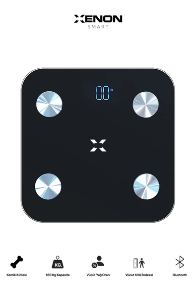Xenon Smart Akıllı Tartı Dijital Baskül BT Apple Health Google Fit, Vücut Kitle, Kas, Su, Yağ, Kemik Siyah X8701 - 3