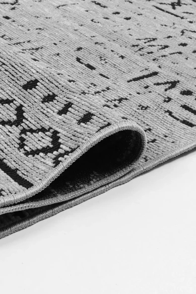 İskandinav Desen Açık Gri Renkli Makinada Yıkana Bilir Şönil Kilim Kaymaz Taban Makina Halısı - 3