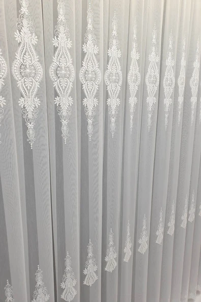 Trend Zemin Ttm Damask Isleme Salon Tül Perdesi Kırışmaz Ütü Istemez 1e 3kat Pileli Tül - 2