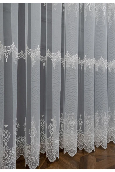 Farbateks Dikim Salon Bohre Tül Perde Ipek Model Tasarım 3kat Pileli Tül Perde - Resim 5