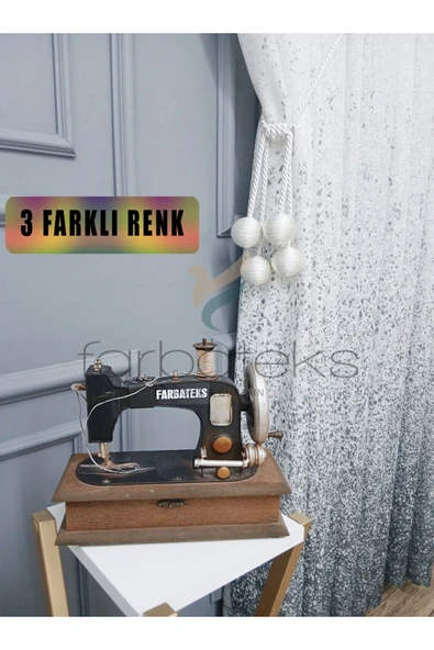 Yeni Tasarım Gri Antrasit Füme Serpinti Tül Ve Sağ/Sol Takım Tül Fon Perde - 3