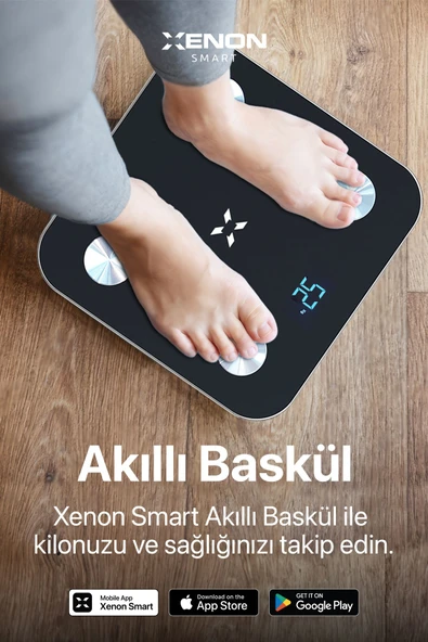 Xenon Smart Akıllı Tartı Dijital Baskül BT Apple Health Google Fit, Vücut Kitle, Kas, Su, Yağ, Kemik Siyah X8701 - 2