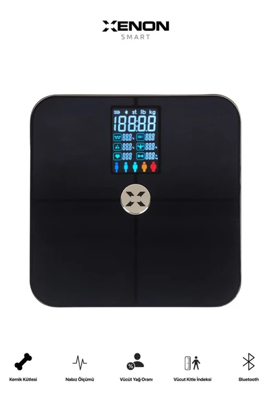 Xenon Smart Akıllı Tartı Nabız, Vücut Analizi Yağ, Kemik, Kas Ölçen Dijital Baskül (180 KG KAPASİTE) X8702 - 4