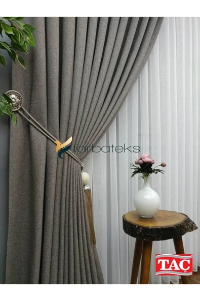 Açık Gri Keten Fon Perde 1e3 Dökümlü Pileli Fon Perde - 4