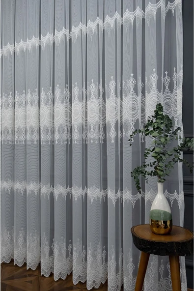 Farbateks Dikim Salon Bohre Tül Perde Ipek Model Tasarım 3kat Pileli Tül Perde - Resim 4