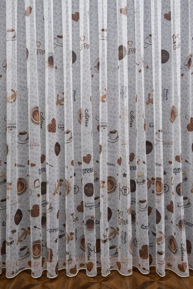 Farbateks Dikim Kahve Kahveli Mutfak Kafe Tül Perde 1/2 Seyrek Pileli Tül Perde - 3