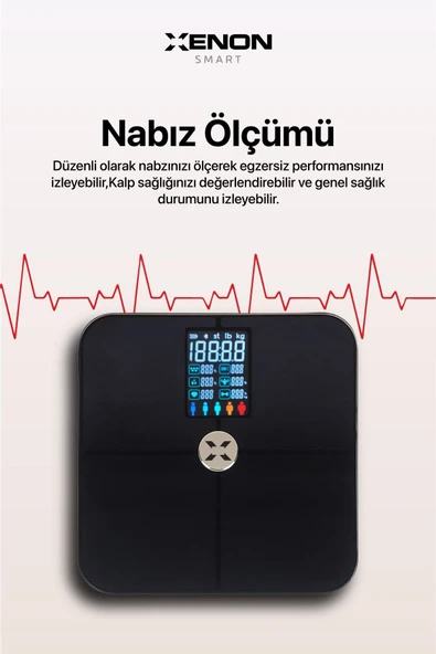 Xenon Smart Akıllı Tartı Nabız, Vücut Analizi Yağ, Kemik, Kas Ölçen Dijital Baskül (180 KG KAPASİTE) X8702 - 2