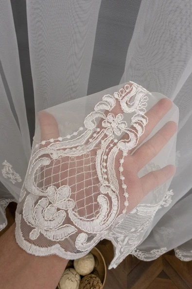 Kort Damask Işlemeli Exculusive Işleme Salon Ipek Tül Perdesi 1e 3kat Pileli Tül - 4