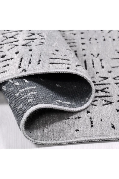 İskandinav Desen Açık Gri Renkli Makinada Yıkana Bilir Şönil Kilim Kaymaz Taban Makina Halısı - 6