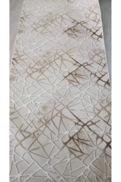 Geometrik Desenli Kahve Beyaz Keseme Dot Taban Yolluk