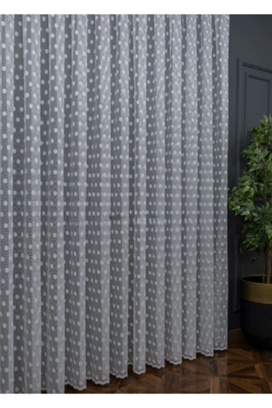 Topcuklu Yuvarlak Daire 2kat Pileli Tül Perde - Resim 4