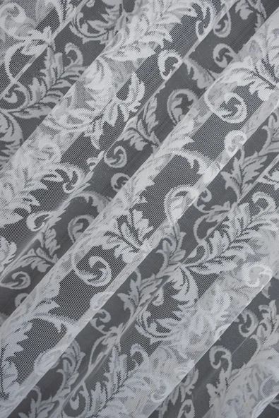 Klasik Şal Desen Kırık Beyaz Renk Desen Tasarım 1e3 Kat Pileli Tül Perde - 4