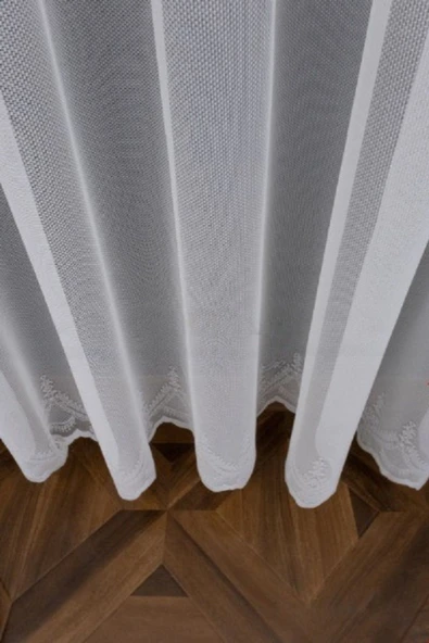 Farbateks Dikim Yeni Düz Sade Moda Tasarım Etek Işlemeli Ütü Istemez 3Kat Pileli Tül Perde - 2