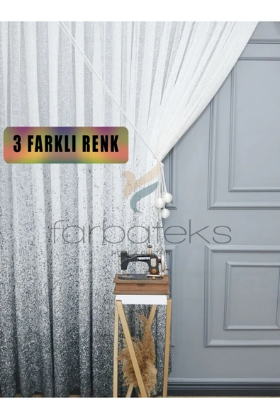 Yeni Tasarım Gri Antrasit Füme Serpinti Tül Ve Sağ/Sol Takım Tül Fon Perde - 4