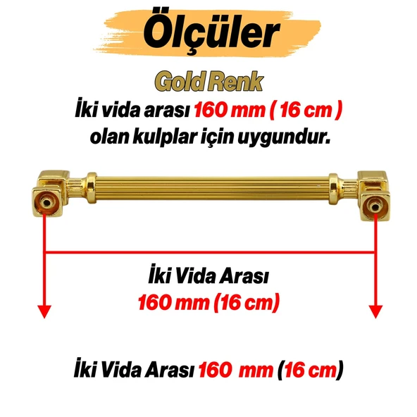 Mobilya Çekmece Mutfak Dolabı Dolap Kulpları Kulbu Kulpu Gold Altın Metal Kulp 160 mm - 16 cm - Resim 3