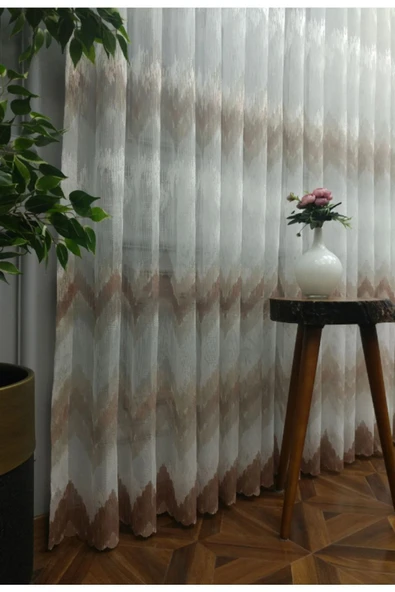 Bej Vizon Kahve Renk Tül 1e 3 Kat Pileli Tül