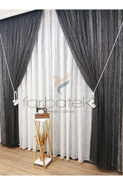 Gri Antrasit Füme Camkırıgı Sağ/Sol İç Tül Takım Tül Fon Perde - 4