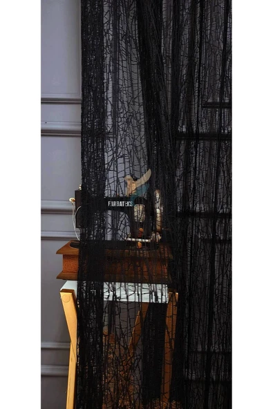 Siyah 3Kat Pileli Tül Perde Cam Kırığı Yeni Moda Tül Perde ürün görseli