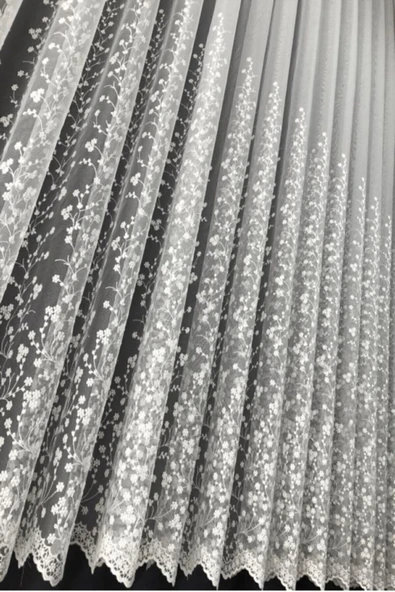 Papatya Etek Nakış Geniş Desen Tarz Tasarım 3kat Pileli Tül Perde - 3