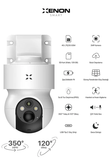Xenon Smart Akıllı Güneş Enerjili Güvenlik Kamerası Hareket Takibi Ip65 Led Gece Görüşlü Dış Mekan Kamera X7262 - 2