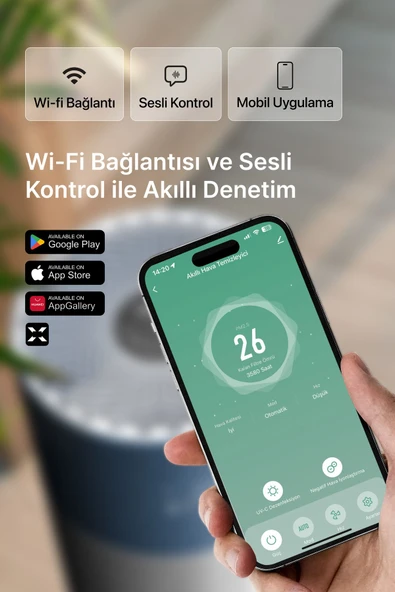 Xenon Smart Akıllı Hava Temizleyici 70 M2 Wi-fi Mobil App Air Purifier Cadr 550m³ Karbon Hepa Filtre X7420 Mavi - 8