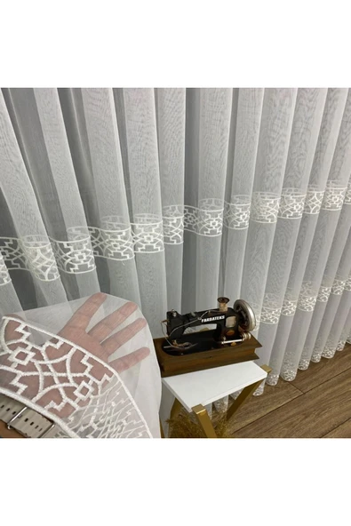 Hitit Model İşlemeli Nakışlı Salon Modern 3Kat Pileli Tül Perde - 2