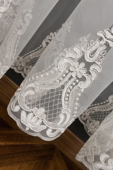 Kort Damask Işlemeli Exculusive Işleme Salon Ipek Tül Perdesi 1e 3kat Pileli Tül - 3