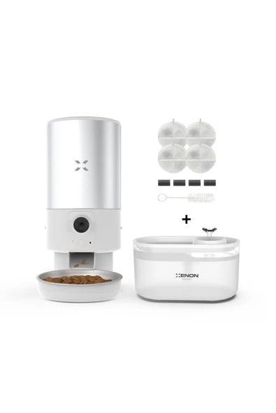 Xenon Smart Akıllı Otomatik Mama Kabı, Kedi Su Pınarı ve 4 adet Filtre 3'lü Pet Ürünleri Seti