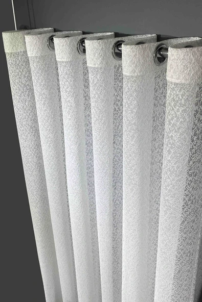 Ekru Krem Ilizyon Rustik Kuşgözü Tül Perde - Resim 3