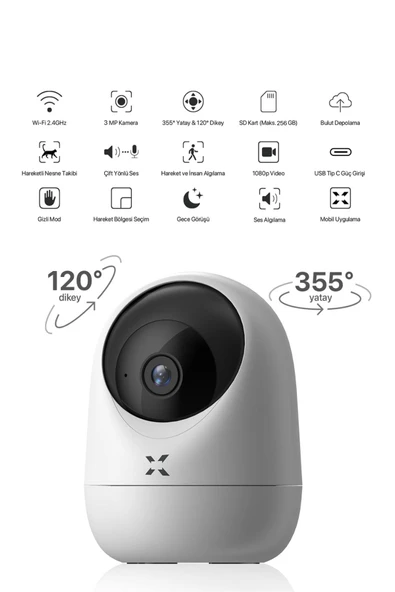 Xenon Smart Akıllı Kamera 1080p 3mp Ptz Iç Mekan Çift Yön Ses Hareket Algılamalı Güvenlik Kamerası 3 Adet X7207-3 - 2