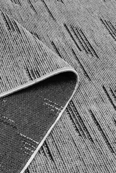 Açık Gri Siyah Cizgili Makinada Yıkana Bilir Şönil Kilim Kaymaz Taban Makina Halısı - 4