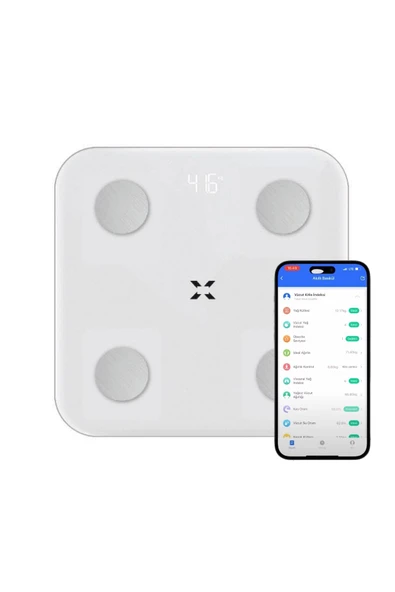 Xenon Smart Akıllı Tartı Dijital Baskül BT Apple Health Google Fit, Vücut Kitle, Kas, Su, Yağ, Kemik Beyaz X8701