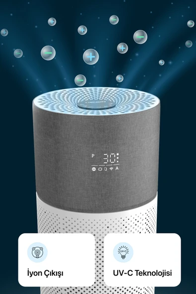 Xenon Smart Akıllı Hava Temizleyici 70 M2 Wi-fi Mobil App Air Purifier Cadr 550m³ Karbon Hepa Filtre X7420 Gri - 4
