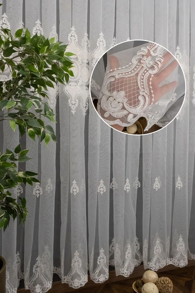 Kort Damask Işlemeli Exculusive Işleme Salon Ipek Tül Perdesi 1e 3kat Pileli Tül - 2