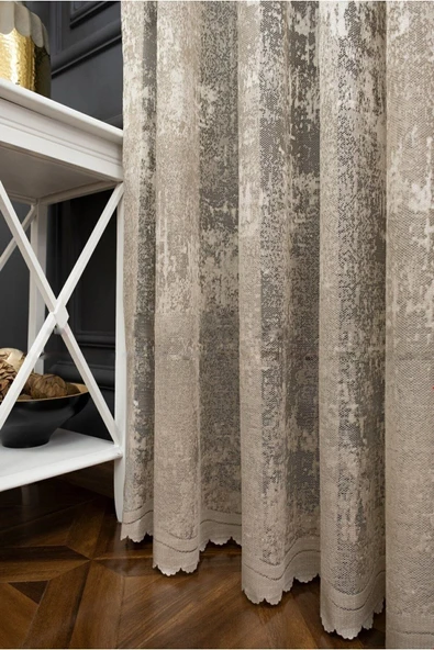 Bulut Tül Exculusive Micro Örgü 2kat Pileli Vizon-bej-açık Kahve Tül Perde - 4