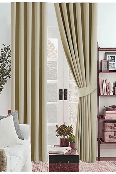 Bej Vizon Kalın Güneşlik Blackout Kararma Fon Perde Düz Dikim - 2