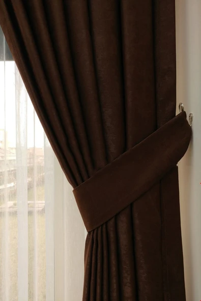 Fon Kumaş Perde Açık Kahve Renk Kadifemsi Yumuşak Soft 1e 3 Dökümlü Pile - 2