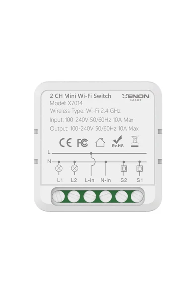 Xenon Smart Akıllı Sıva Altı Çiftli Anahtar Switch Mobil Uygulama Wi-Fi Bluetooth Uzaktan Kontrol X7014